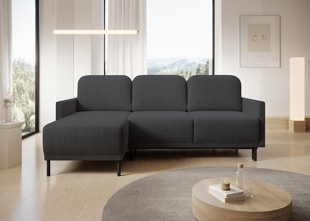 Narożnik rozkładany Hamiel L-kształtny z pojemnikiem uniwersalny niebieskoszary sztruks  - zdjęcie 2