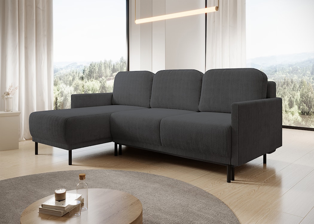 Narożnik rozkładany Hamiel L-kształtny z pojemnikiem uniwersalny niebieskoszary sztruks  - zdjęcie 5