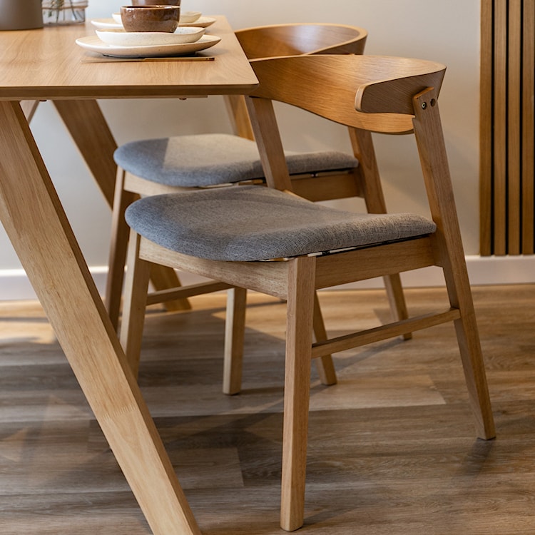 Krzesło drewniane Panize dąb naturalny/szare  - zdjęcie 3