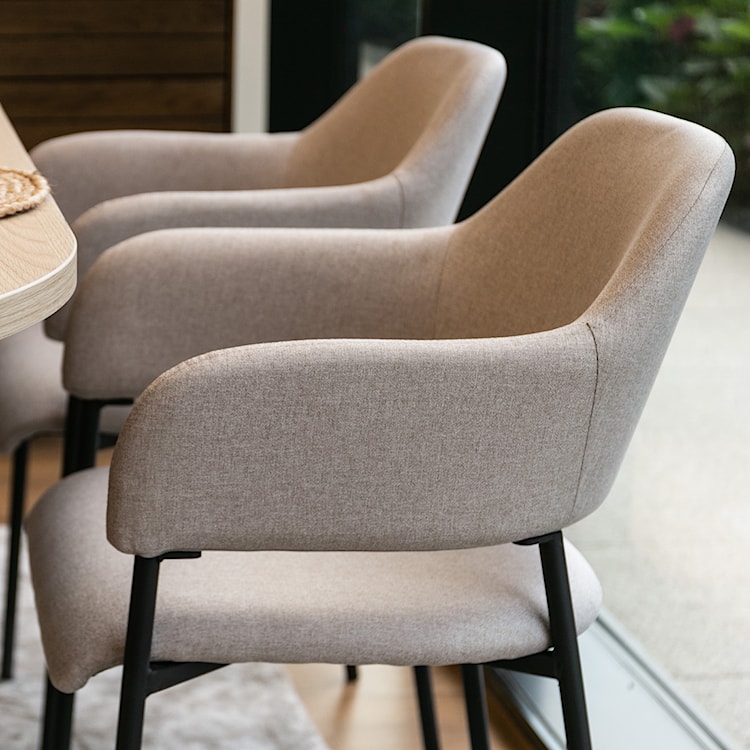 Krzesło tapicerowane z podłokietnikami Azhai szaro-beżowe  - zdjęcie 4