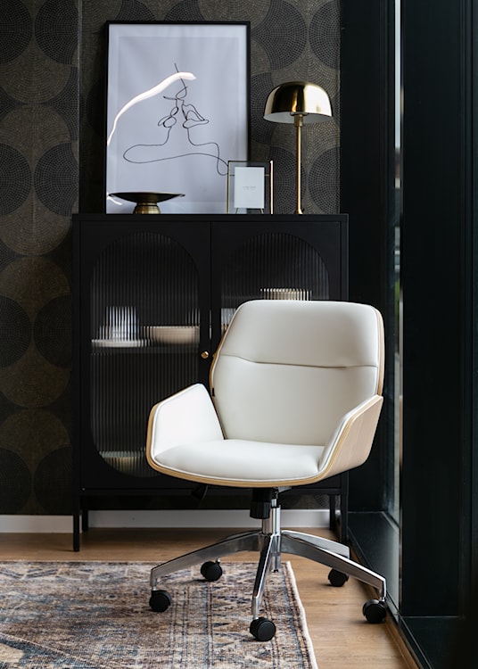 Fotel biurowy Gatinso z giętego klonu biała ekoskóra  - zdjęcie 2