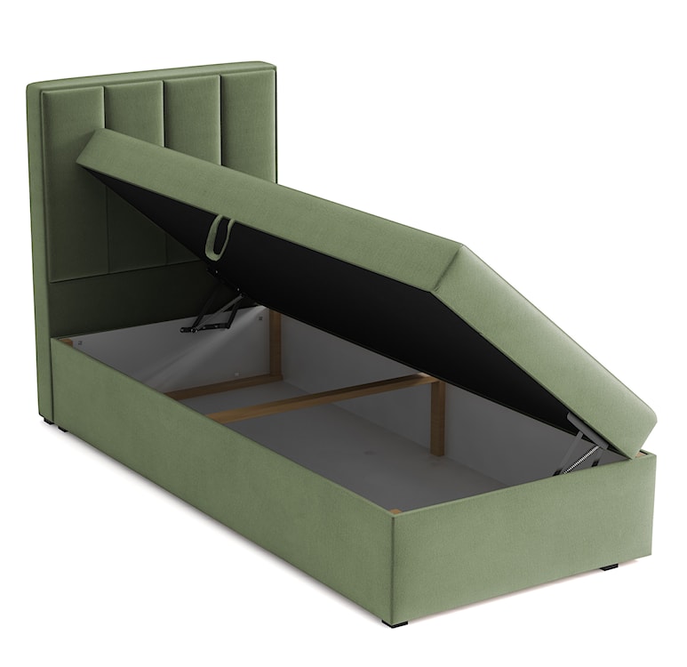 Łóżko kontynentalne 90x200 cm Rinus z pojemnikiem szałwiowe welur hydrofobowy prawostronne  - zdjęcie 3