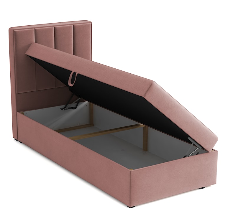 Łóżko kontynentalne 90x200 cm Rinus z pojemnikiem różowe welur hydrofobowy prawostronne  - zdjęcie 3
