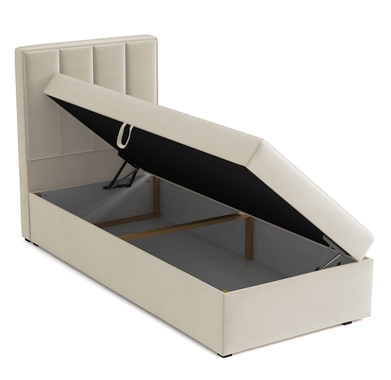 Łóżko kontynentalne 90x200 cm Rinus z pojemnikiem szarobeżowe welur hydrofobowy prawostronne  - zdjęcie 3