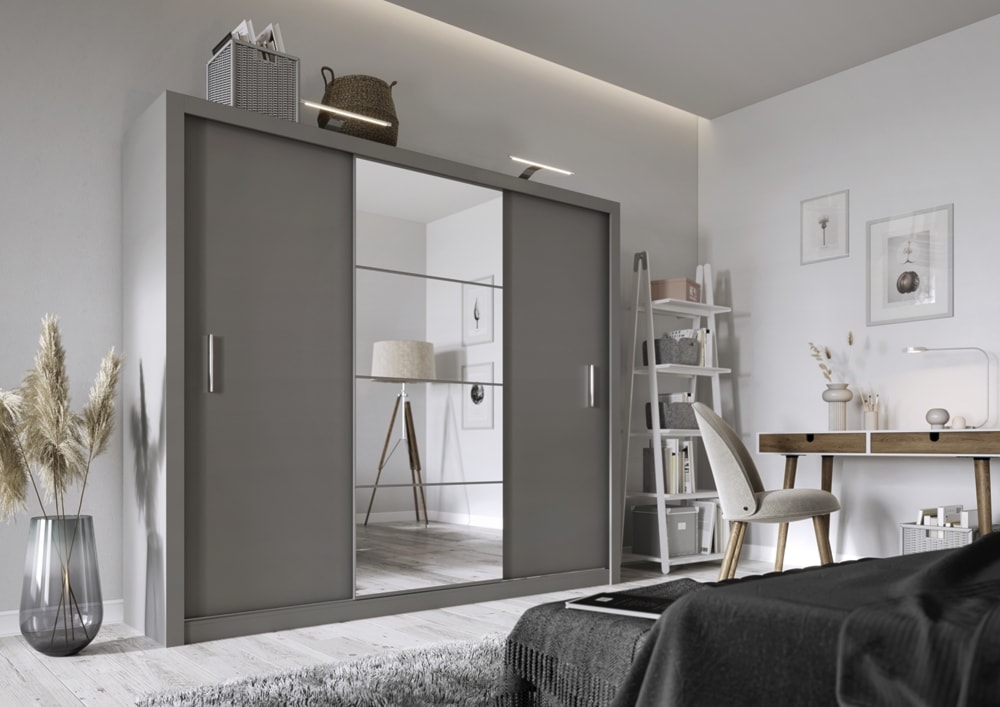 Szafa Idea 250 cm z lustrem szara  - zdjęcie 2