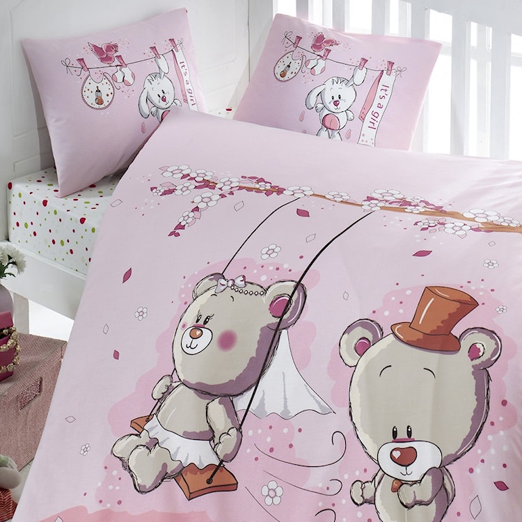 Dziecięca pościel do łóżeczka Bears' Wedding 100x150 cm z dwiema poszewkami na poduszkę 35x45 cm i z prześcieradłem  - zdjęcie 2