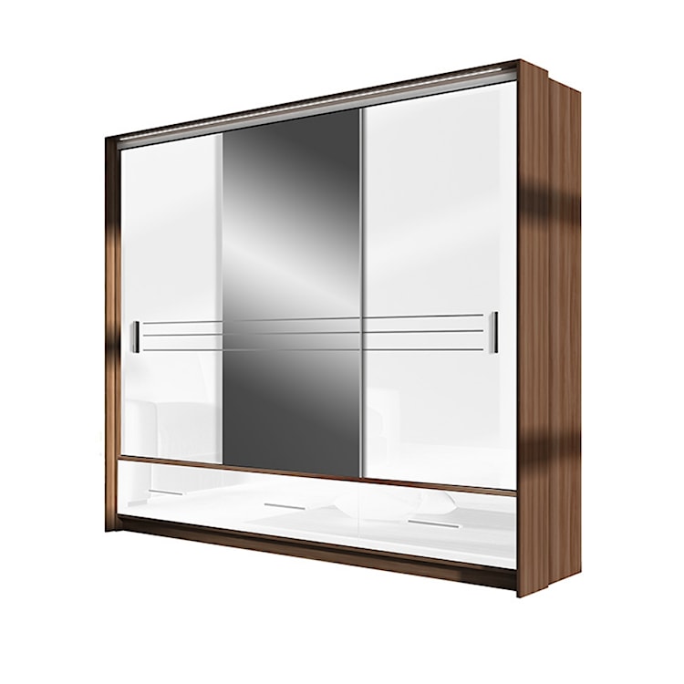 Szafa przesuwna z lustrem Primker 250x225x61 cm Śliwa / Biały połysk