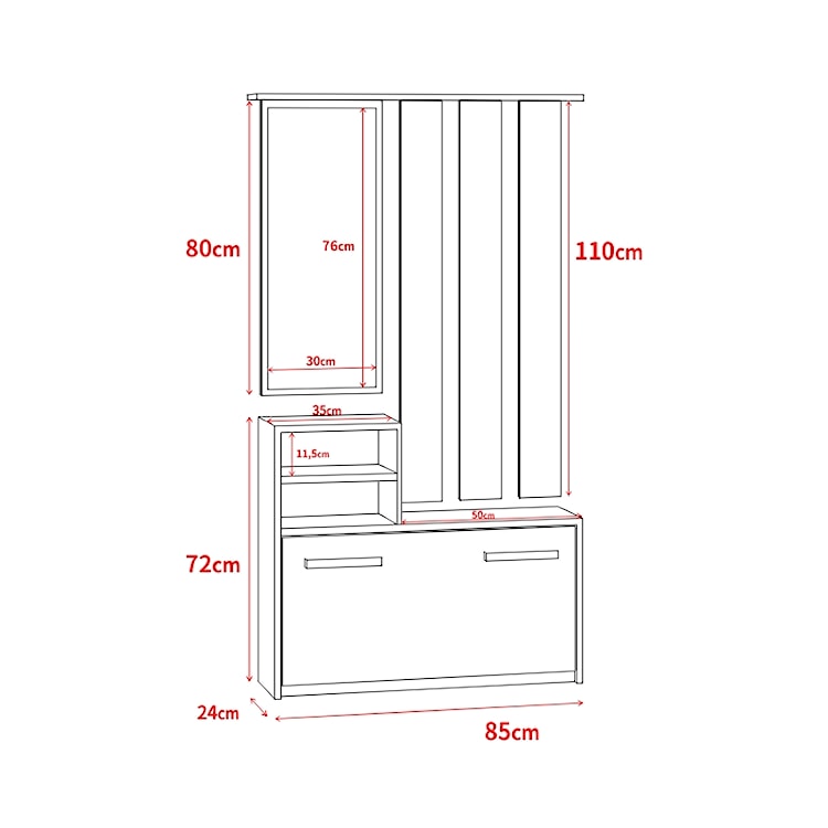 Zestaw do przedpokoju Yesfir z lustrem, wieszakami, półkami oraz szafką na buty Wenge  - zdjęcie 2