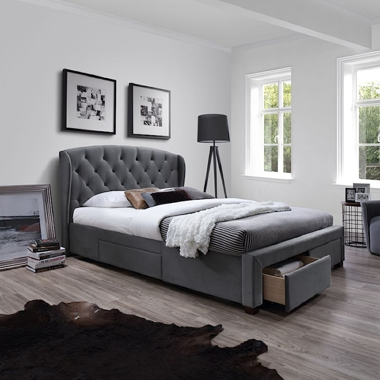 Łóżko tapicerowane Gebissa z szufladami 160x200 cm szare  - zdjęcie 2