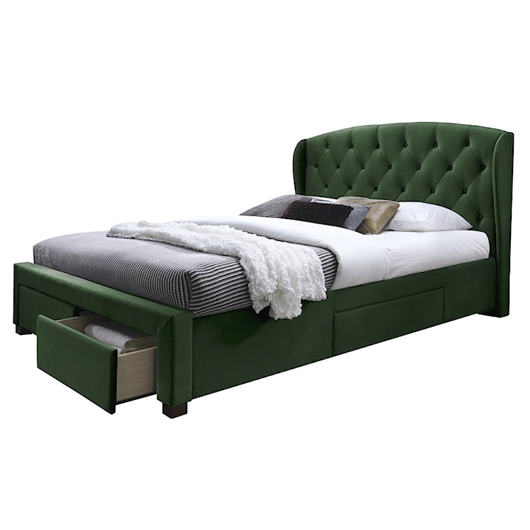 Łóżko tapicerowane Gebissa z szufladami 160x200 cm zielone