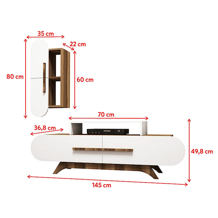 Szafka RTV Ovalia 145 cm z białym frontem i wiszącą szafką  - zdjęcie 5