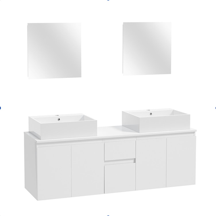 Zestaw mebli łazienkowych Giene z dwoma umywalkami i lustrami biały