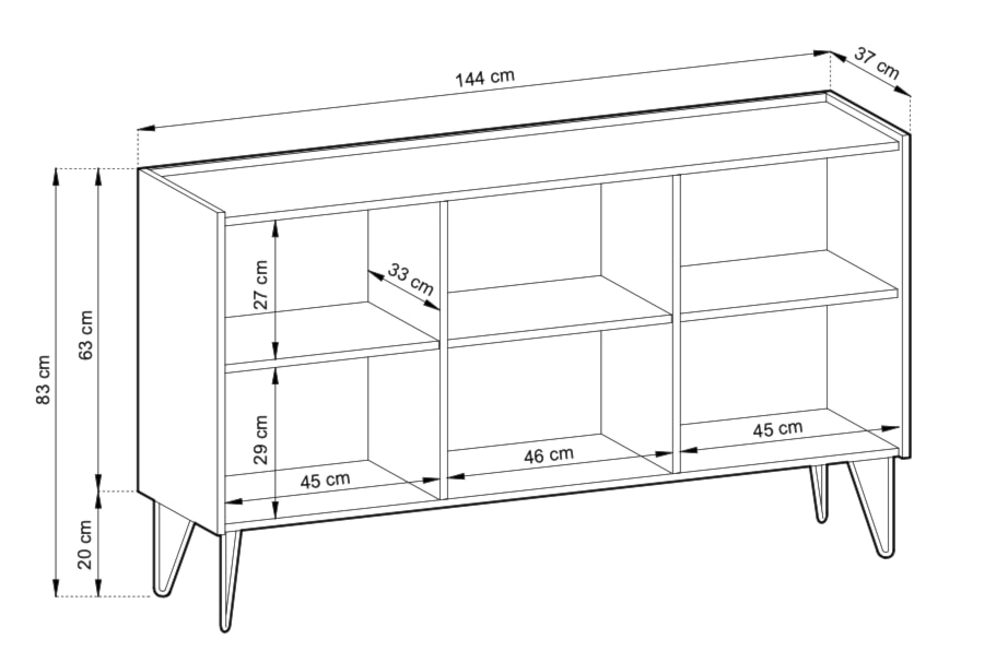 Komoda trzydrzwiowa Dohana ze złotymi nogami 144 cm Czarny/Czarny marmur  - zdjęcie 6