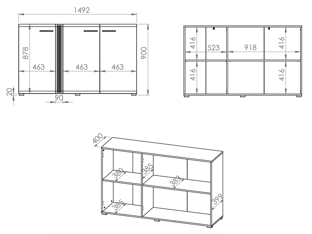 Komoda trzydrzwiowa Fandri 150 cm Dąb castello / Biały połysk  - zdjęcie 9