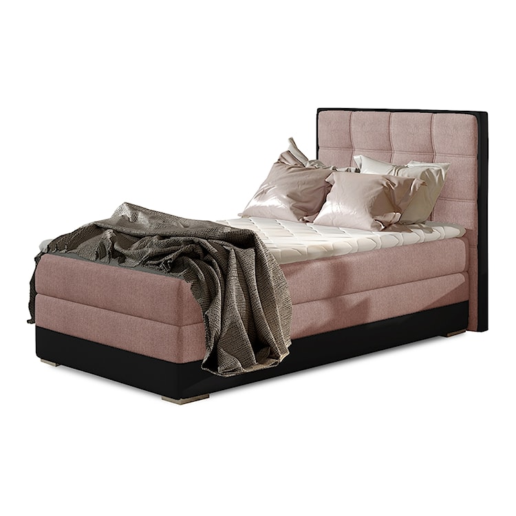 Łóżko kontynentalne Yassan 90x200 cm jednoosobowe z pojemnikiem różowe / czarne welwet / ekoskóra prawostronne  - zdjęcie 3