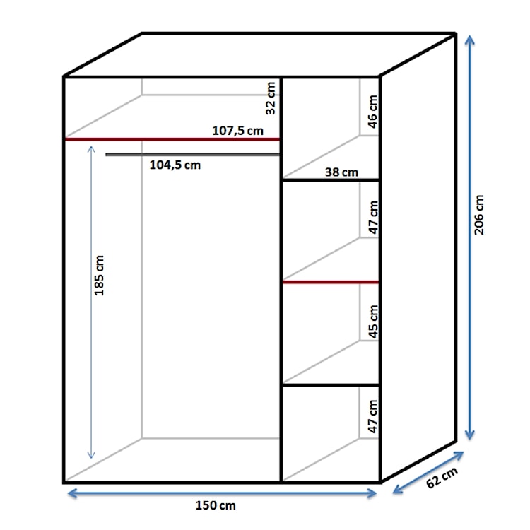 Szafa przesuwna Zaube z lustrem 150 cm  - zdjęcie 4