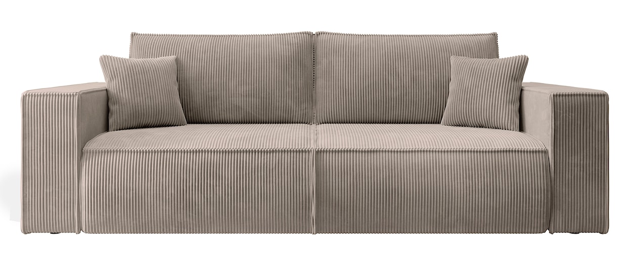 Kanapa rozkładana trzyosobowa Farese z pojemnikiem beżowa sztruks