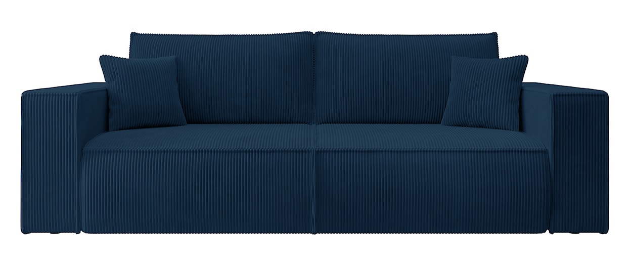 Kanapa rozkładana trzyosobowa Farese z pojemnikiem granatowa sztruks