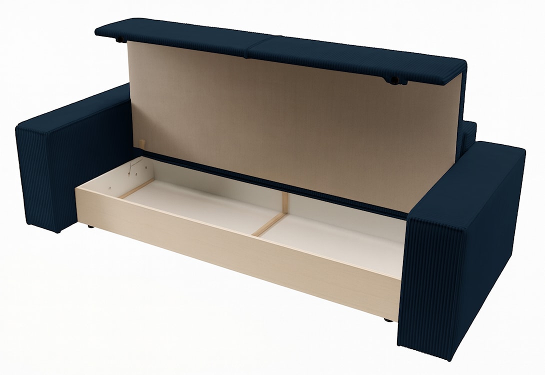 Kanapa rozkładana trzyosobowa Farese z pojemnikiem granatowa sztruks  - zdjęcie 6