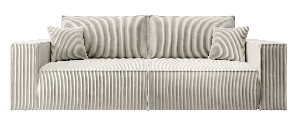 Kanapa rozkładana trzyosobowa Farese z pojemnikiem kremowa sztruks