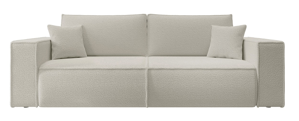 Kanapa rozkładana trzyosobowa Farese z pojemnikiem beżowa boucle