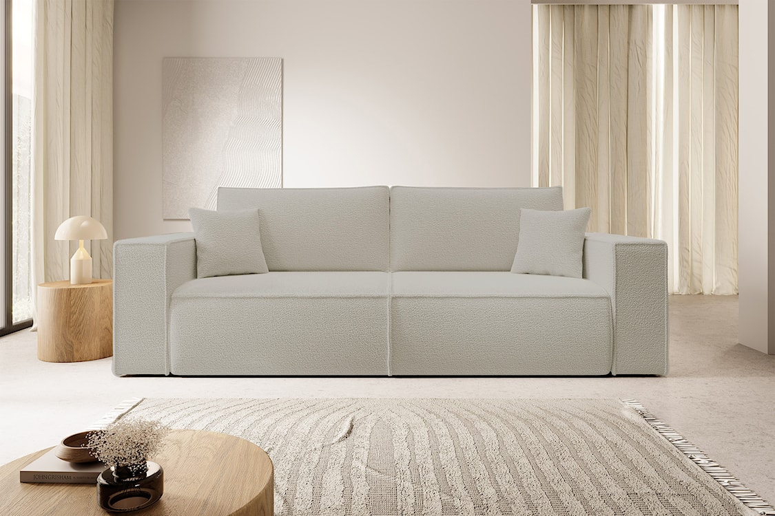 Kanapa rozkładana trzyosobowa Farese z pojemnikiem beżowa boucle  - zdjęcie 5