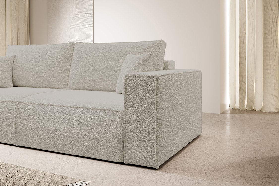 Kanapa rozkładana trzyosobowa Farese z pojemnikiem beżowa boucle  - zdjęcie 6