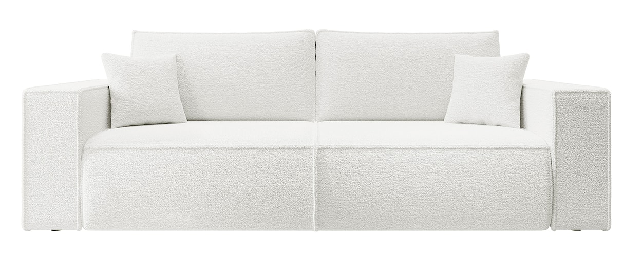 Kanapa rozkładana trzyosobowa Farese z pojemnikiem kremowa boucle