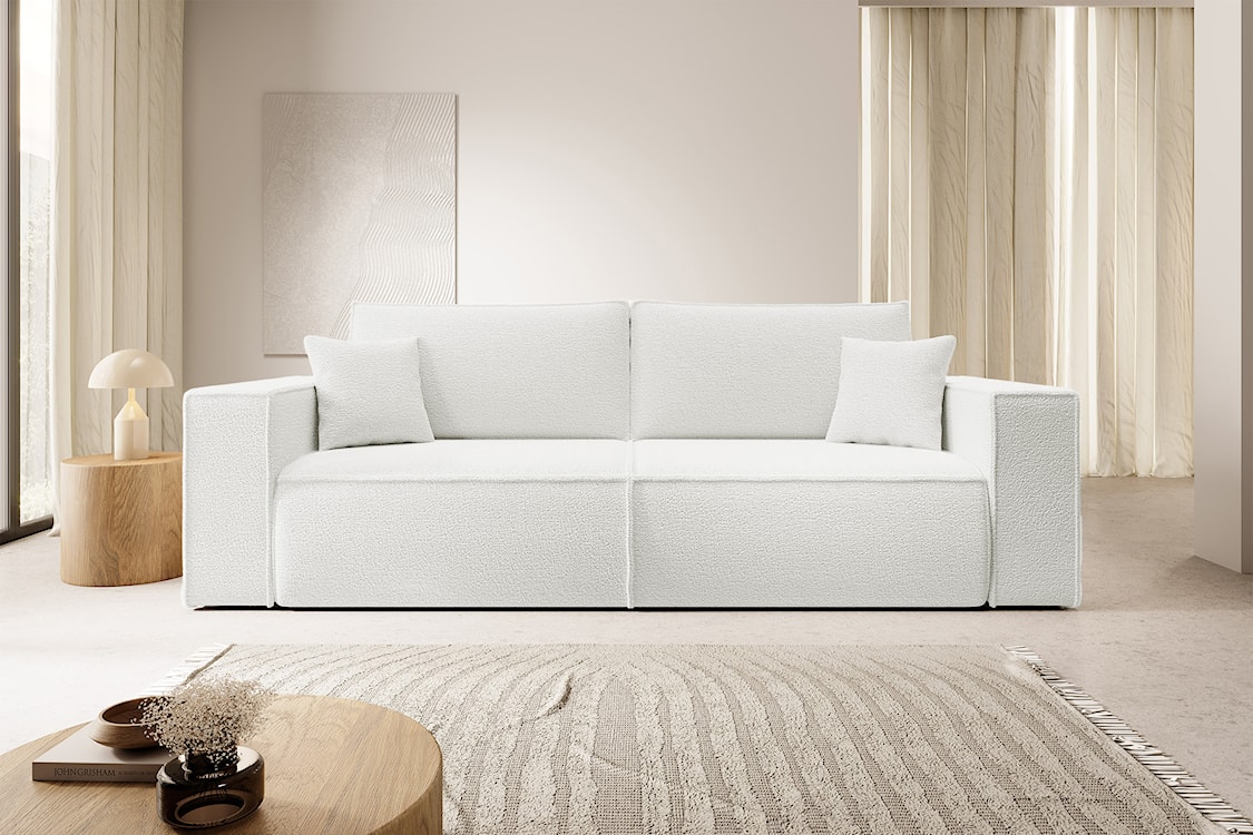 Kanapa rozkładana trzyosobowa Farese z pojemnikiem kremowa boucle  - zdjęcie 6