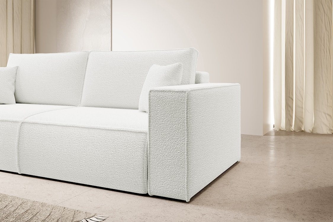 Kanapa rozkładana trzyosobowa Farese z pojemnikiem kremowa boucle  - zdjęcie 8