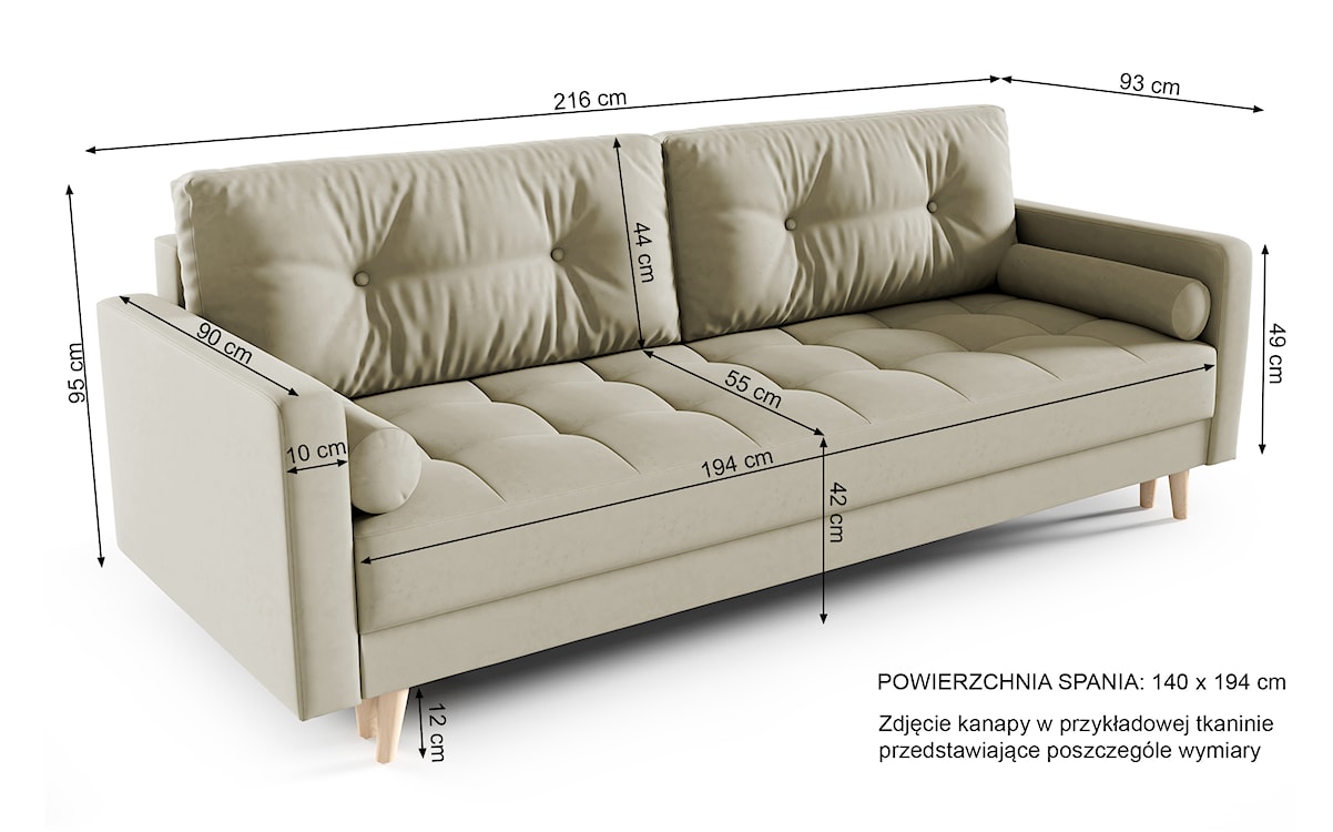Kanapa rozkładana trzyosobowa Lafia kremowa z pojemnikiem welur hydrofobowy  - zdjęcie 7