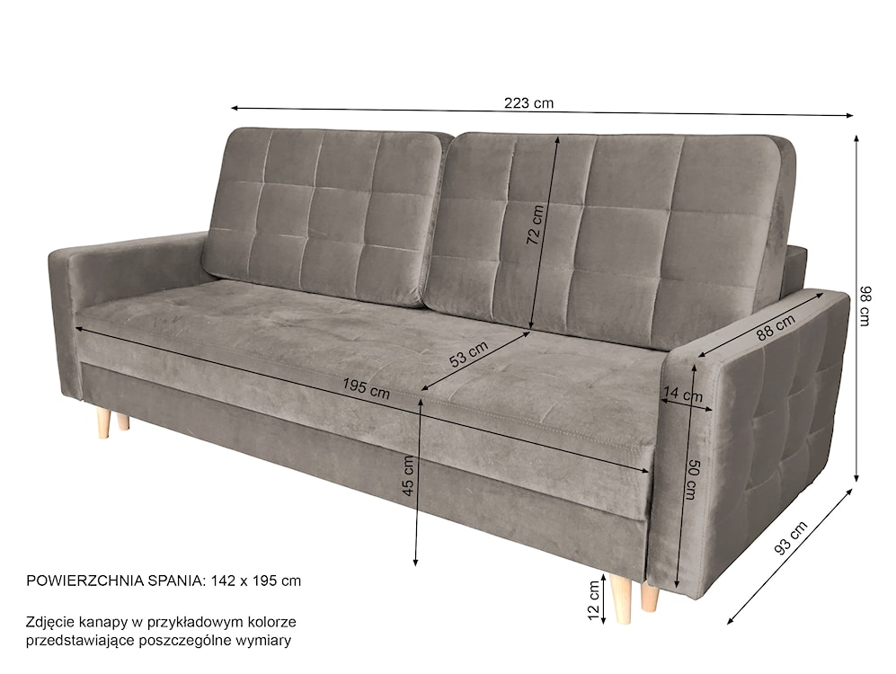Kanapa rozkładana trzyosobowa Halvad szara z pojemnikiem welur hydrofobowy  - zdjęcie 8