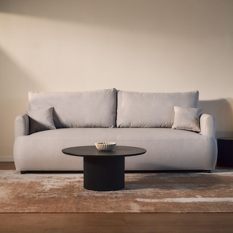 Kanapa rozkładana trzyosobowa Ovo mini z pojemnikiem szara welur łatwoczyszczący  - zdjęcie 3