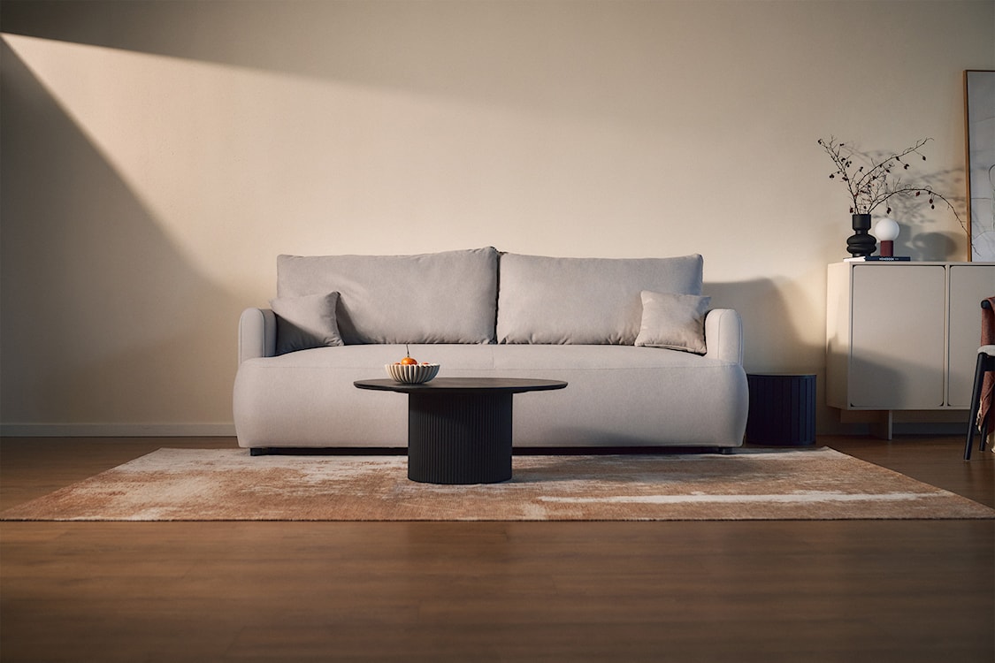 Kanapa rozkładana trzyosobowa Ovo mini z pojemnikiem szara welur łatwoczyszczący  - zdjęcie 7