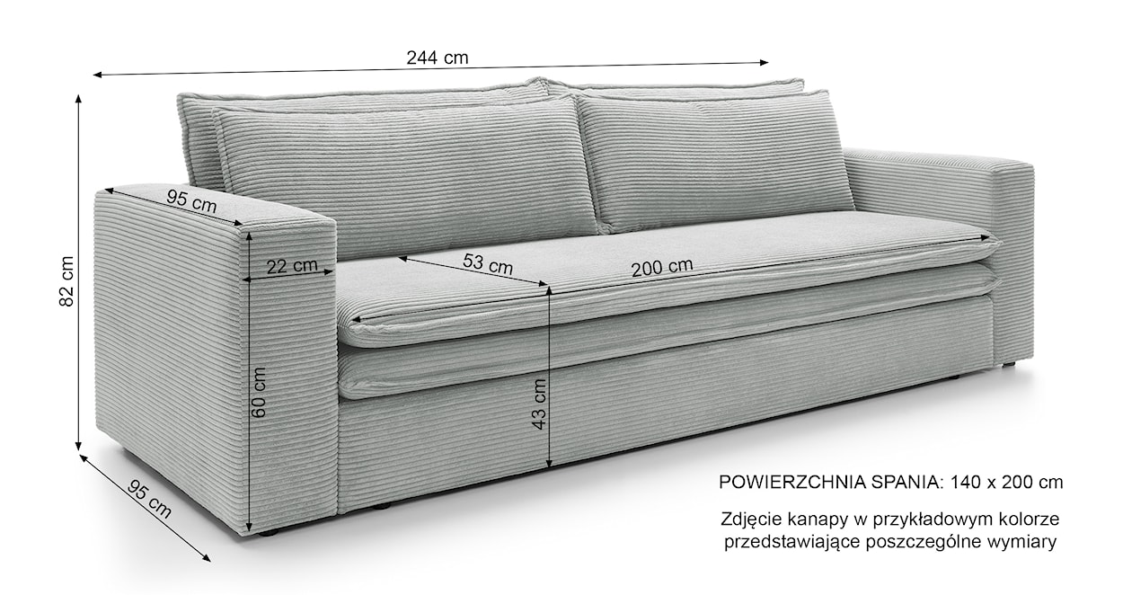 Kanapa rozkładana trzyosobowa Baptello ciemnoszara z pojemnikiem sztruks  - zdjęcie 8