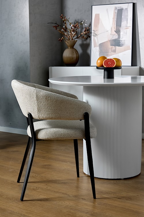 Krzesło tapicerowane do jadalni Corallia beżowe boucle  - zdjęcie 7