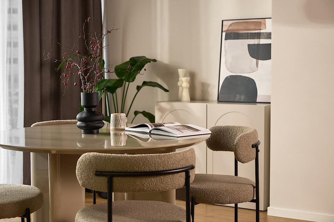 Stół do jadalni Plowles średnica 120 cm beżowy wysoki połysk  - zdjęcie 8