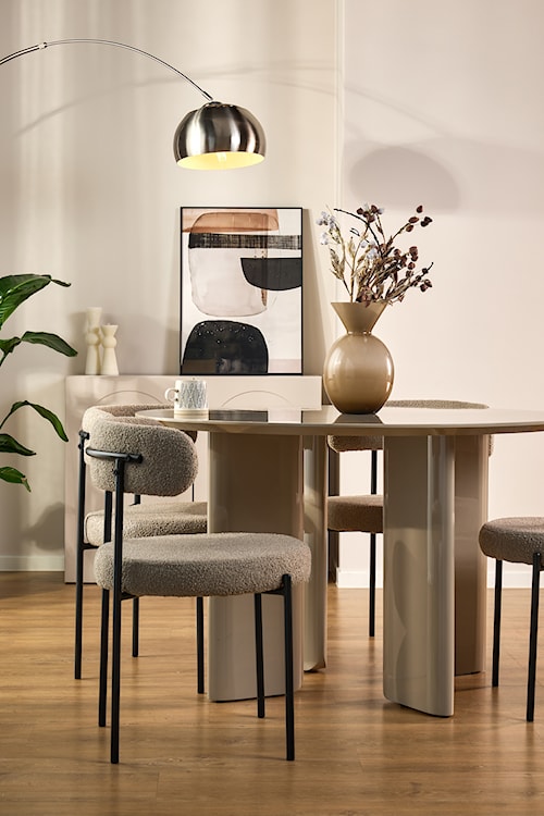 Stół do jadalni Plowles średnica 120 cm beżowy wysoki połysk  - zdjęcie 4