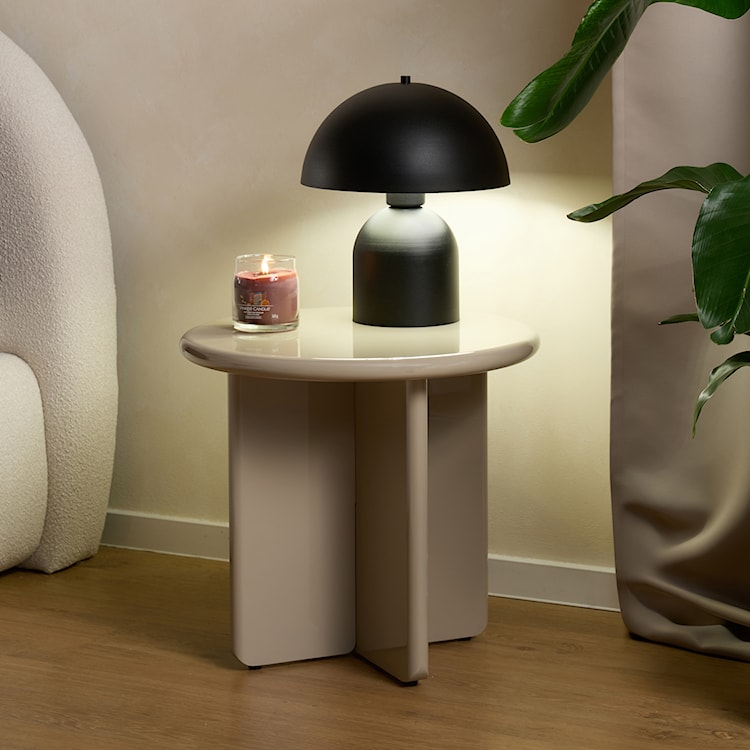 Stolik kawowy Compey średnica 50 cm beżowy wysoki połysk  - zdjęcie 4