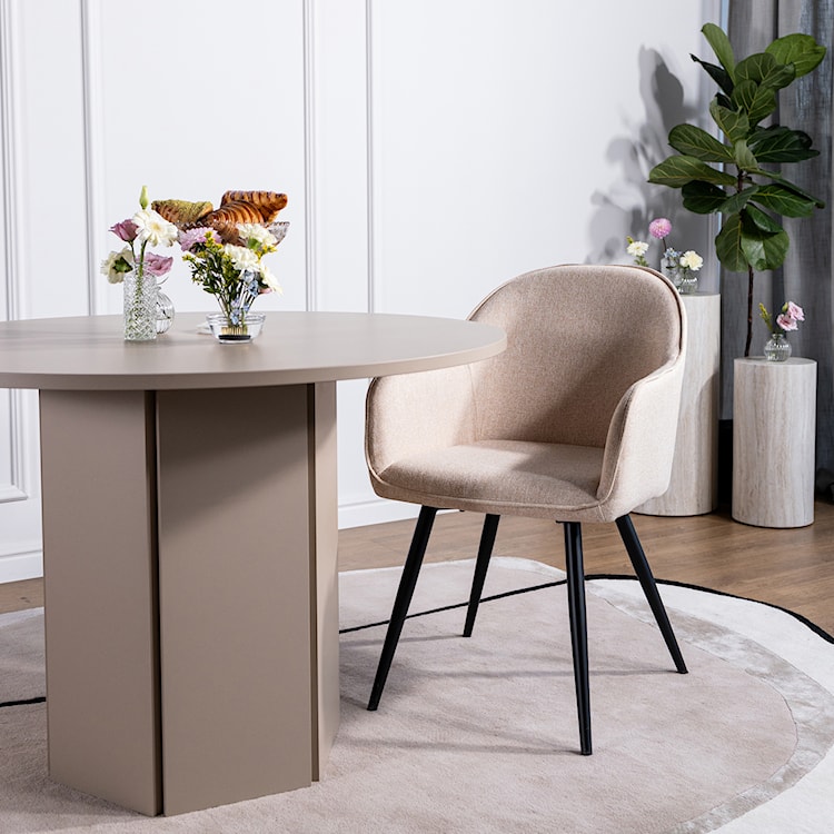 Krzesło tapicerowane z podłokietnikami Bill beżowe na czarnych nogach ze stali  - zdjęcie 3