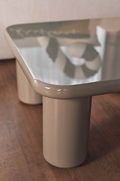 Stolik kawowy Vellity 70x70 cm beżowy wysoki połysk  - zdjęcie 11