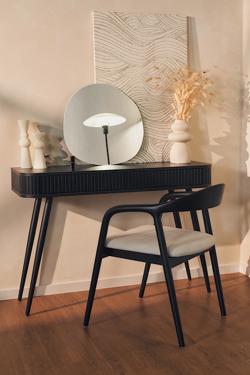 Krzesło drewniane do jadalni Insible w tkaninie łatwoczyszczącej kremowa plecionka/jesion czarny  - zdjęcie 3