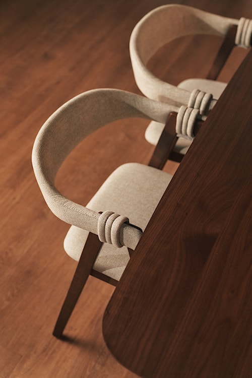 Krzesło drewniane do jadalni Inneles orzech/beżowe  - zdjęcie 6