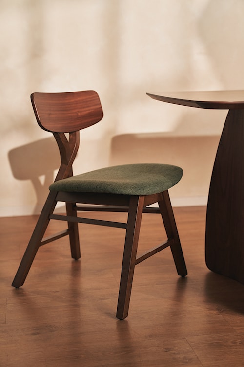 Krzesło drewniane do jadalni Loomens orzech/zielone  - zdjęcie 3