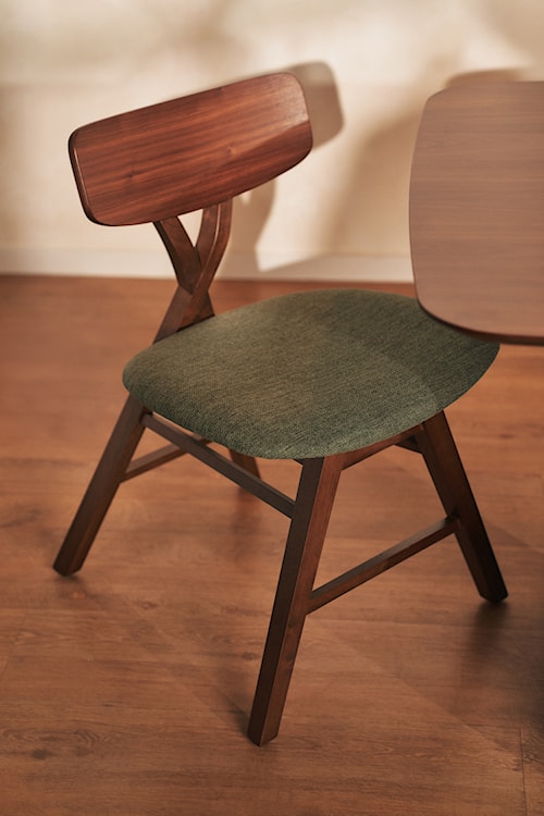 Krzesło drewniane do jadalni Loomens orzech/zielone  - zdjęcie 5