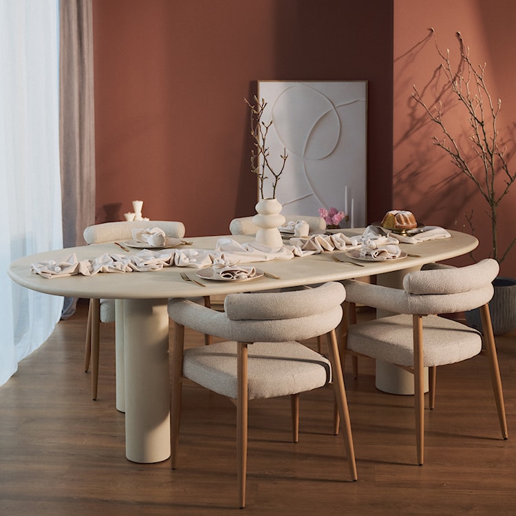 Krzesło tapicerowane do jadalni Pragess beżowe boucle/dąb naturalny  - zdjęcie 6