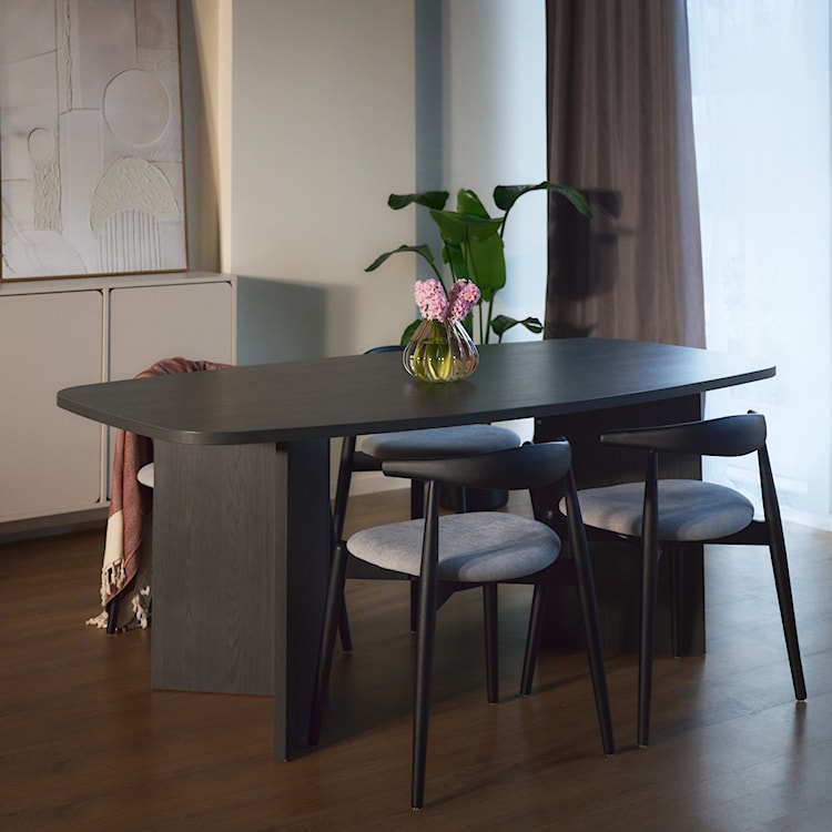 Krzesło drewniane do jadalni Dinesse w tkaninie łatwoczyszczącej szary szenil/czarny  - zdjęcie 6