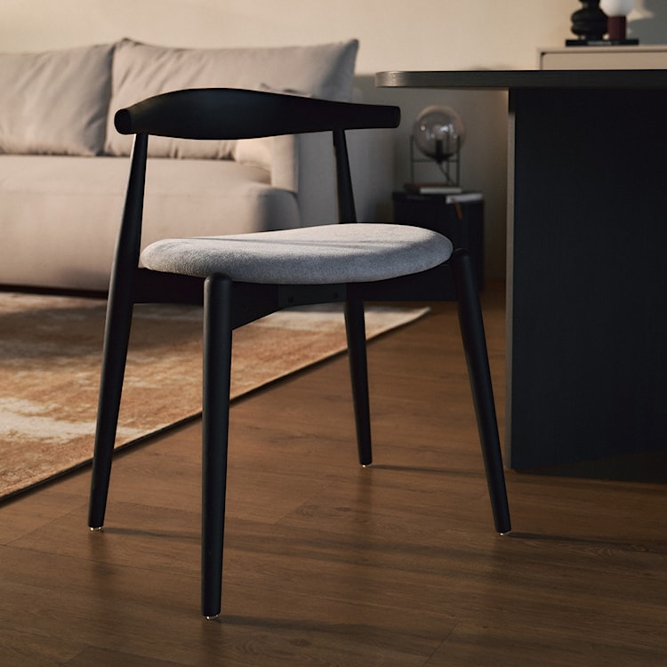 Krzesło drewniane do jadalni Dinesse w tkaninie łatwoczyszczącej szary szenil/czarny  - zdjęcie 4