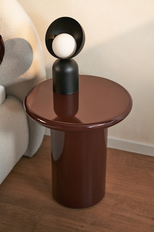 Stolik kawowy Solvade średnica 45 cm brązowy wysoki połysk  - zdjęcie 9