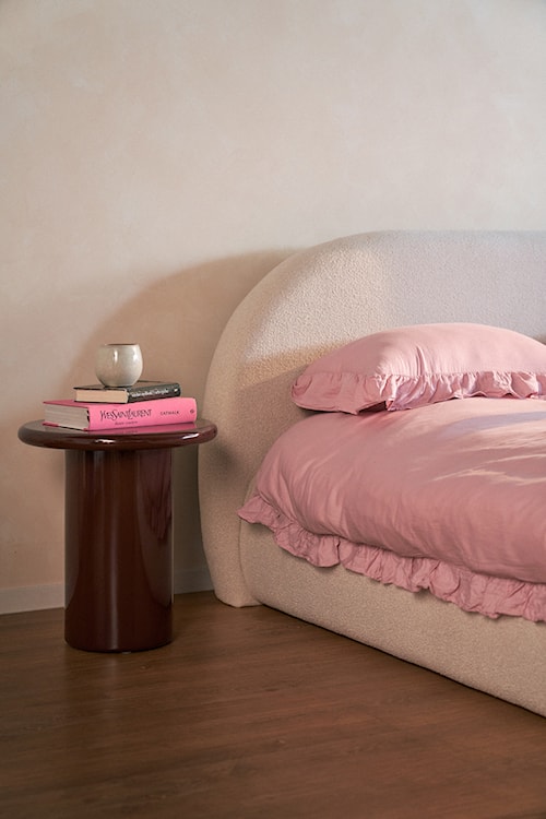 Stolik kawowy Solvade średnica 45 cm brązowy wysoki połysk  - zdjęcie 4